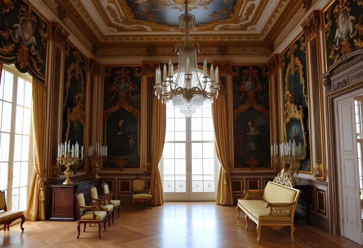 Palatial Beauty Golden and Mahogany Furniture in Versailles